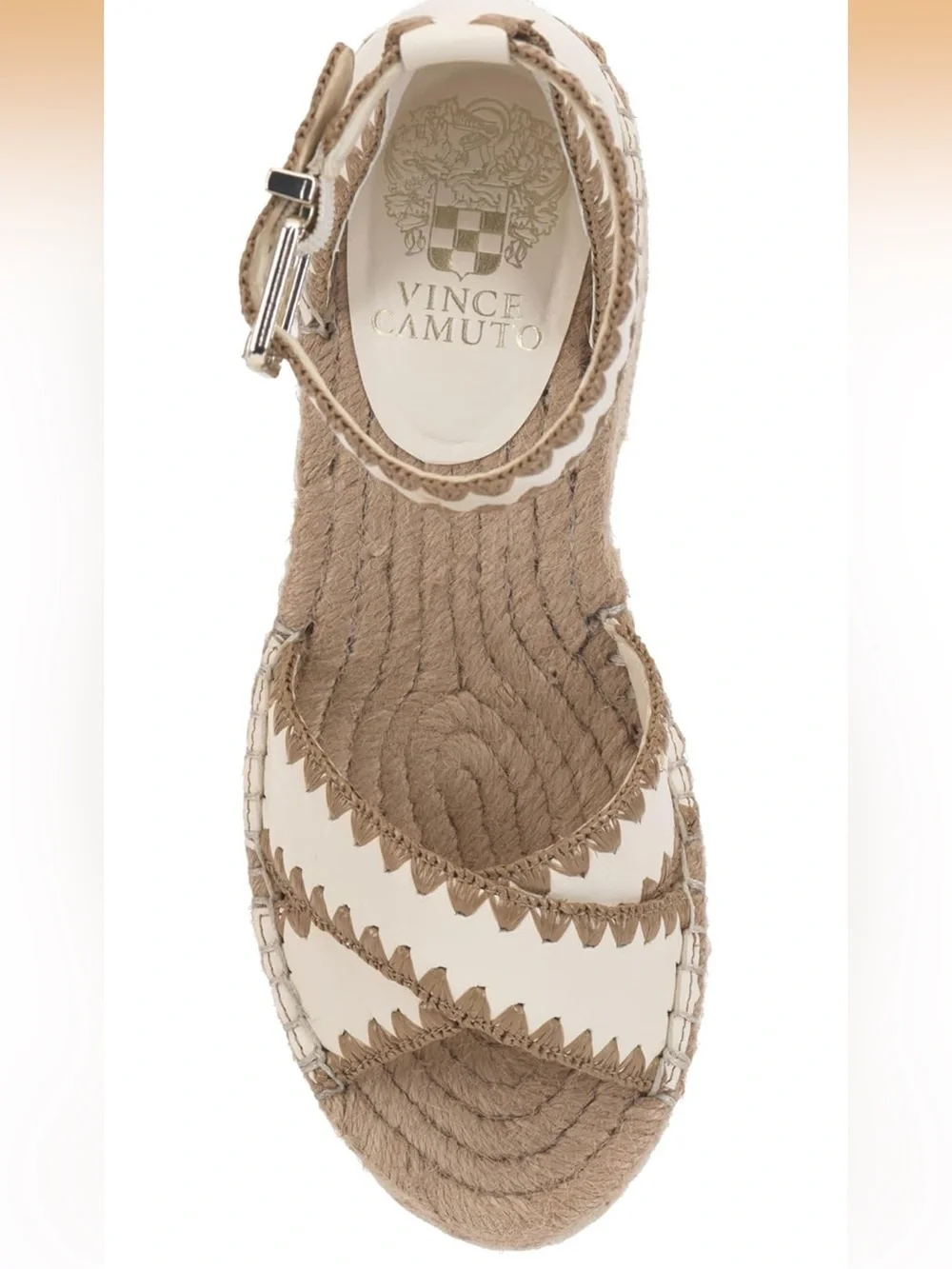 NWT Vince Camuto Cream and Tan Espadrille Platform Wedge Sandal Treyenn size 11